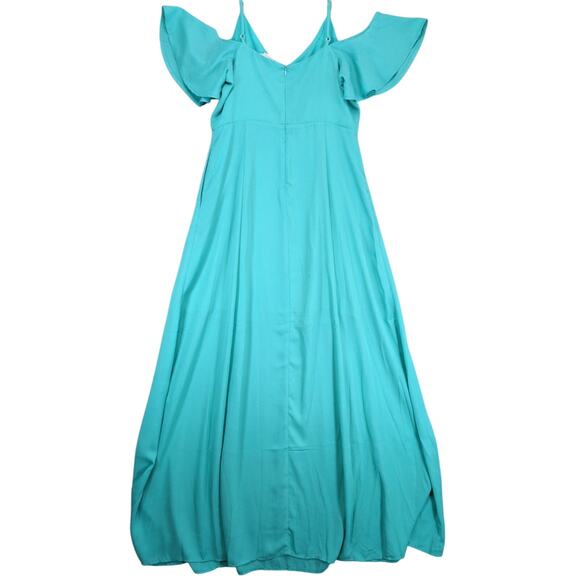 Davi & Dani Sz L Flutter Sleeve Teal Maxi Babydoll Dress HoCo Beachy Sleeveless - Picture 3 of 6